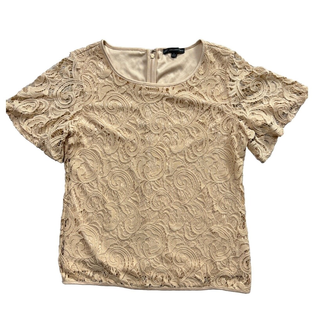 Adriana Papell Womens Underlay Lace Blouse SZ S Fairy Cottoagecore Feminine Top